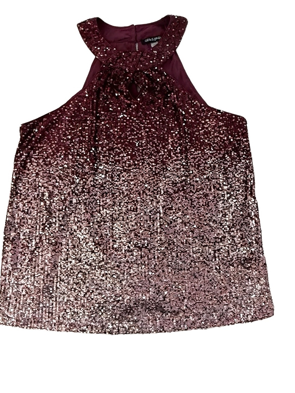 Women's Sequin Halter Camisole - Burgundy to Pink